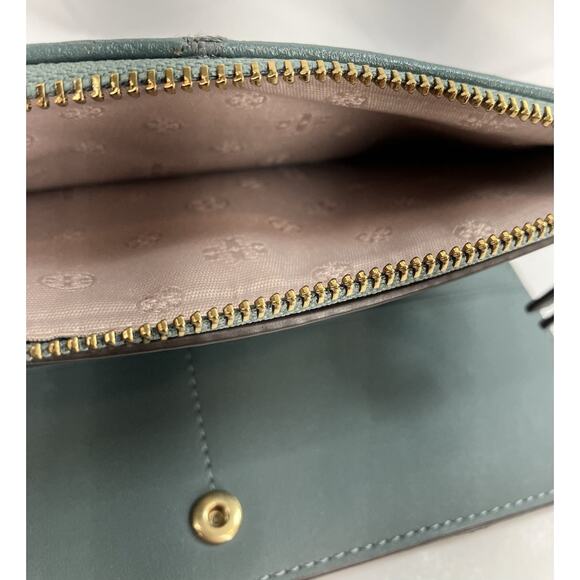 Tory Burch Teal Willa Slim Envelope Quilted Leather Wallet - Picture 9 of 11